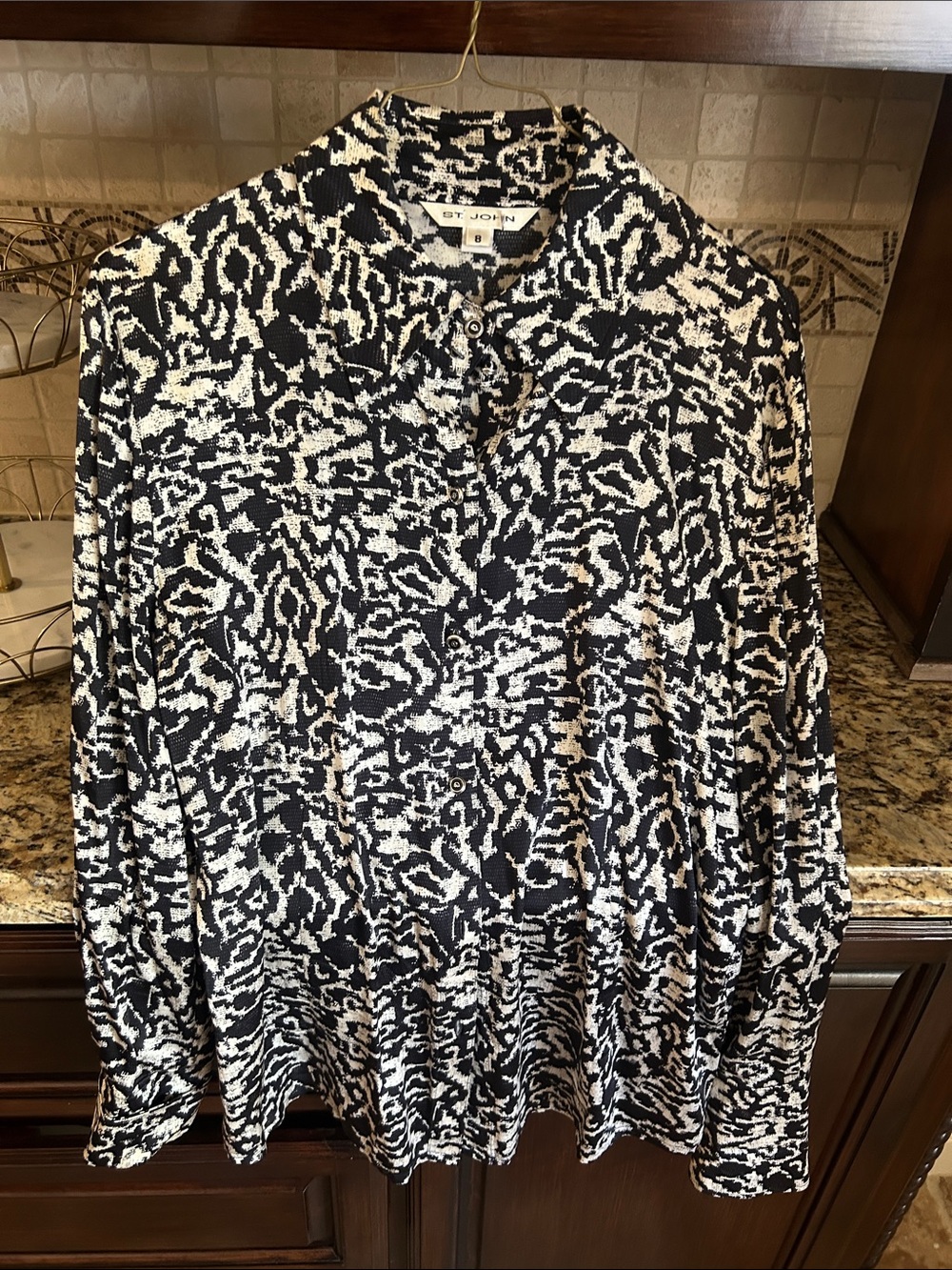 St. John Black and White Abstract Print Button-Down Shirt